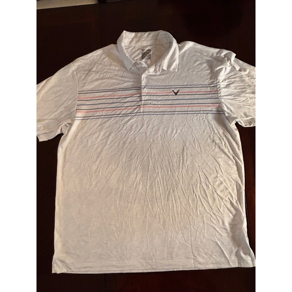 Callaway Opti-Dri Mens XL Gray Striped Short Sleeve Golf Polo Shirt Performance